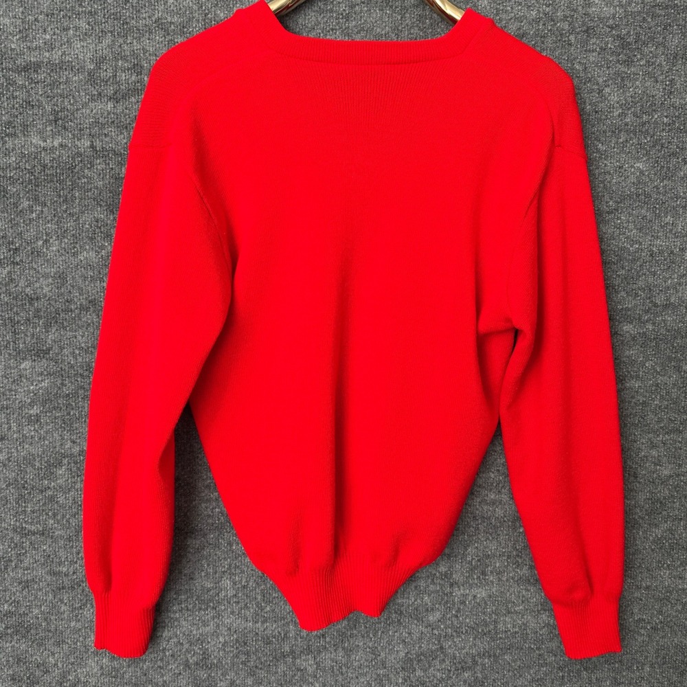 Vintage 60s 70s Bowling Sweater Unisex M Orange Spartan Lanes England V-Neck - Picture 2 of 12